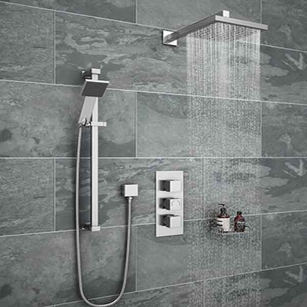 Image of a Chrome Shower Head with the Water running, looks great